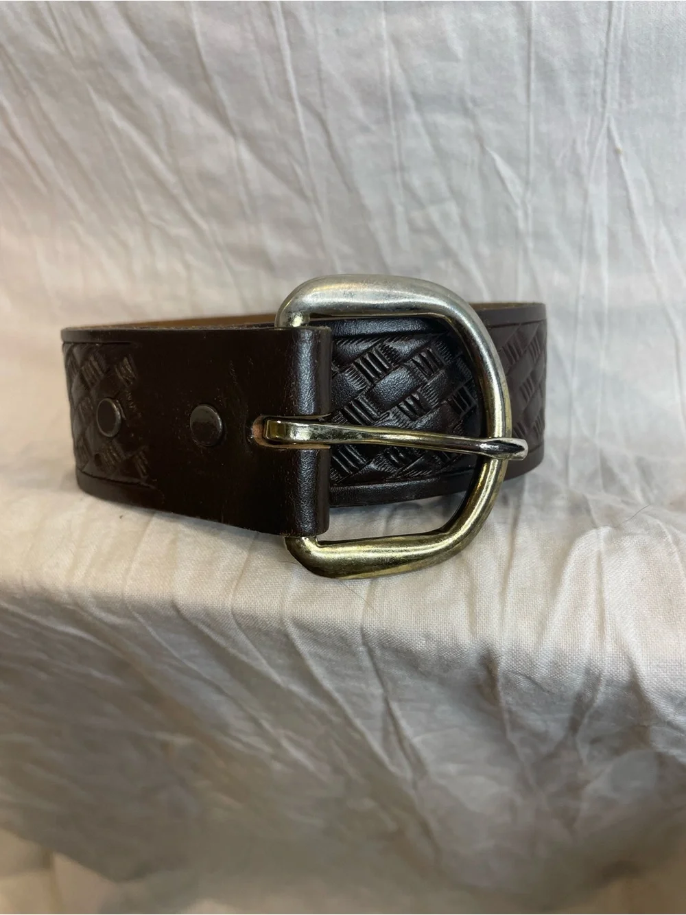 Justin Tooled Basketweave Leather Belt Brown Made USA Western Casual 38 40